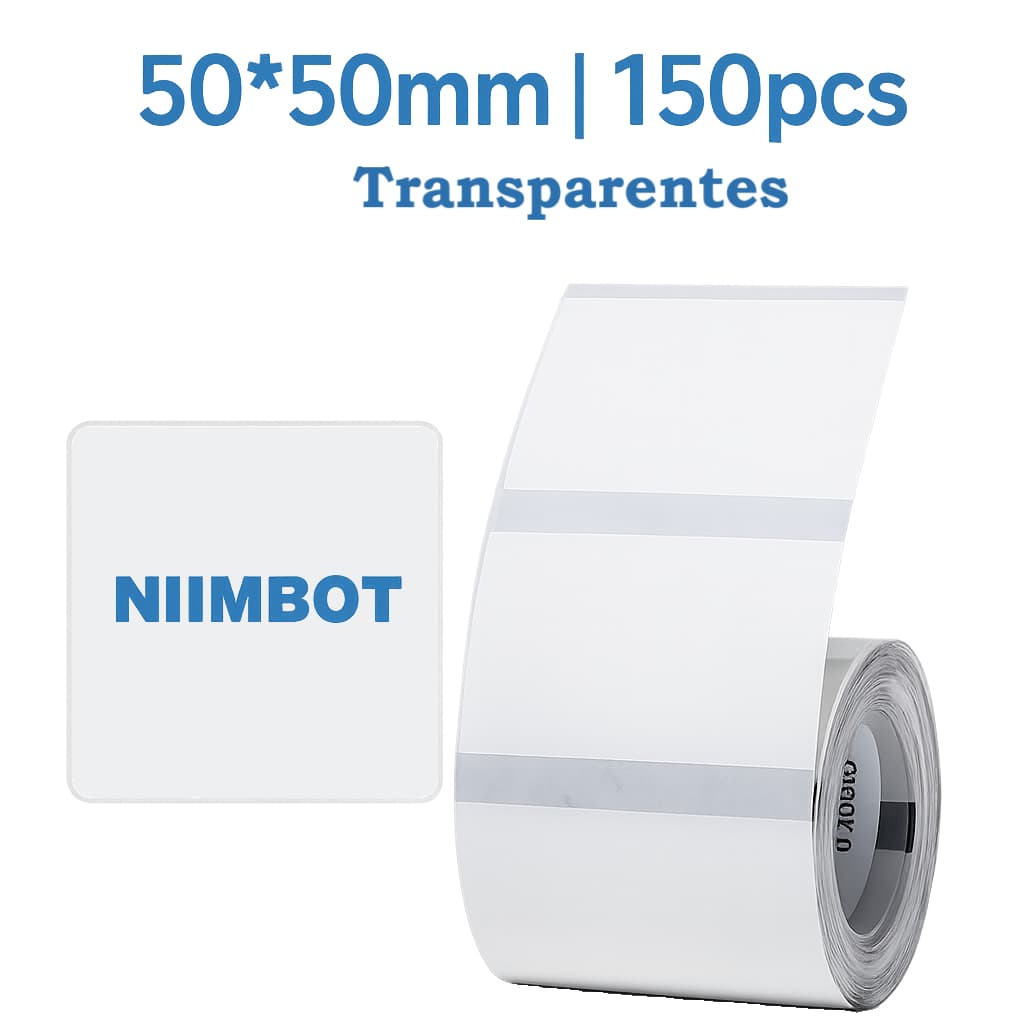 Etiqueta Térmica Transparente 50x50mm Niimbot B1/B21 Rolo 150 Unidades Quadrada Adesiva Resistente