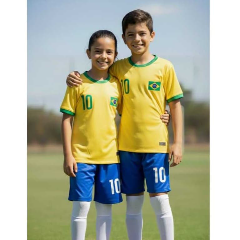 Conjunto Camiseta e Shorts Juvenil Infantil Unissex Bandeira Brasil Cowboy e Boiadeira Country