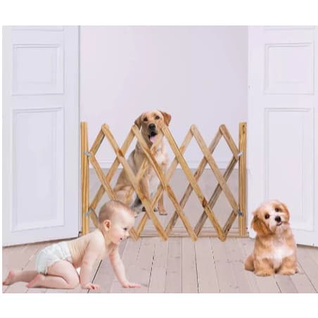 Grade Cerca Portão Madeira Sanfonado Para Cachorro, Criança, Bebê (Com Verniz) Abertura até 1,27 Mts