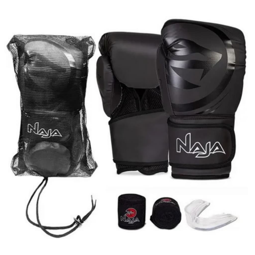 Luva Boxe / Muay Thai - Black Naja - Conjunto Bandagem 2,5m + Bucal - Treinos e Competições