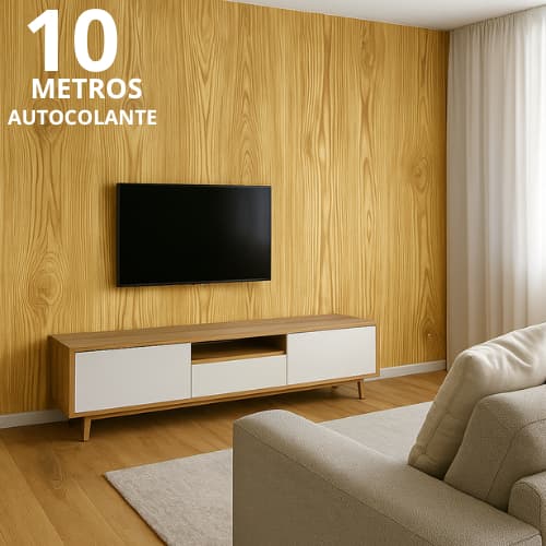 PAPEL DE PAREDE 10 METROS AUTO ADESIVO LAVÁVEL MADEIRA CLARA PVC DECORATIVO COM COLA