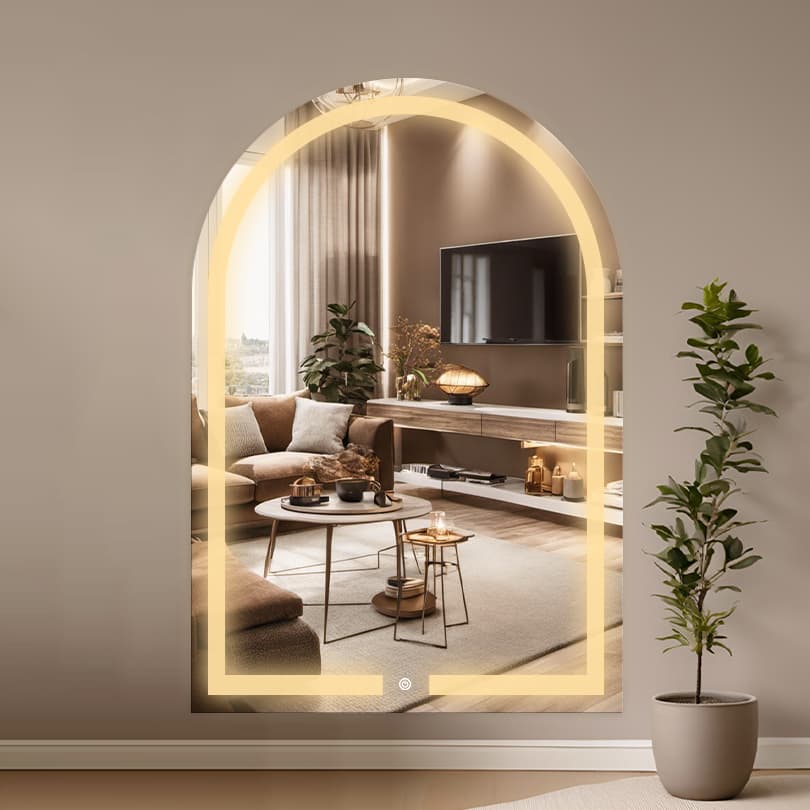 Espelho Oval Base Reta 60x80Cm LED 3 Cores com Touch Liga/Desliga