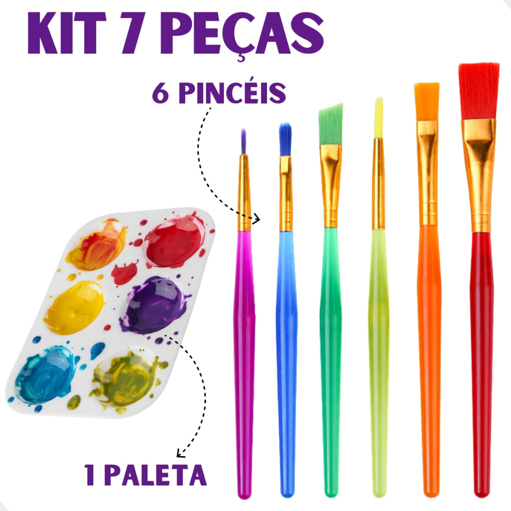 Kit 6 Pincéis Com 1 Paleta Godê Para Pinturas e Artesanatos