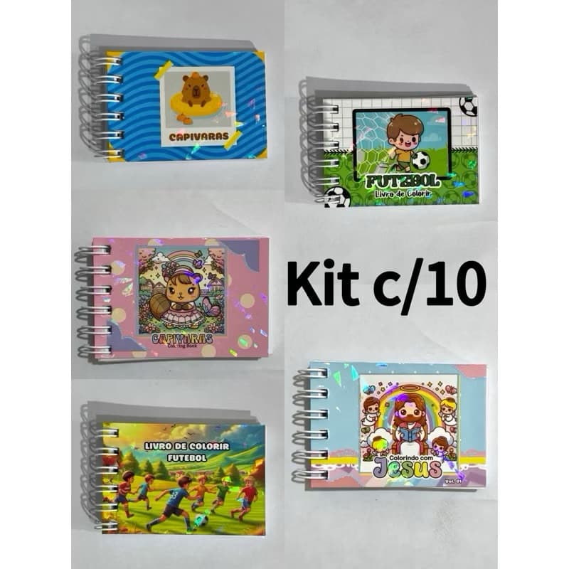 Kit 10/20/30 Mini Cadernos Chaveiro de Colorir 7,5x5,5cm Temas Sortidos Lembrancinhas para Festas