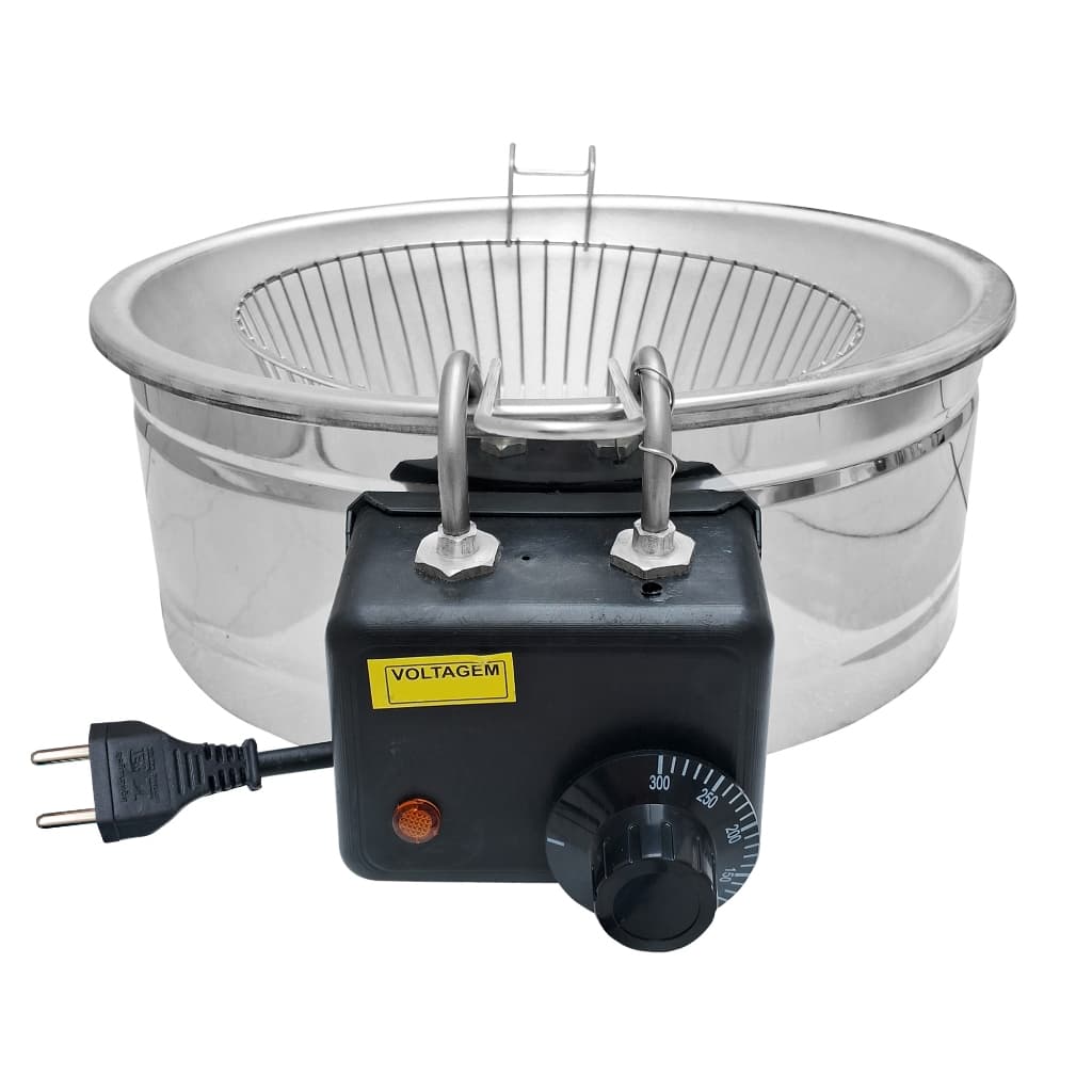 Fritadeira Elétrica Tacho de 3 Litros Redondo em Aço Inoxidável 1500W com Termostato 110 ou 220V