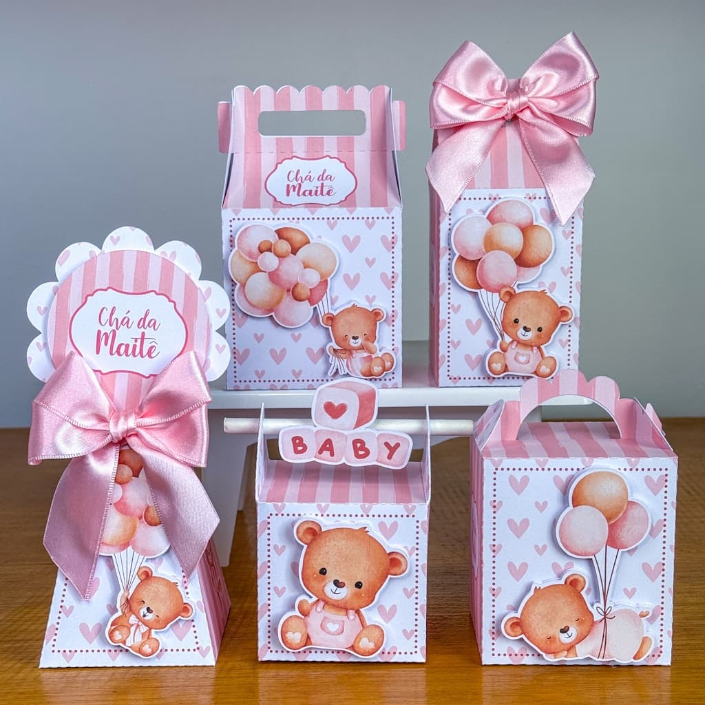 Kit Chá Revelação Ursinha  Rosa- Lembrancinhas - Chá de Bebê Pegue e Monte