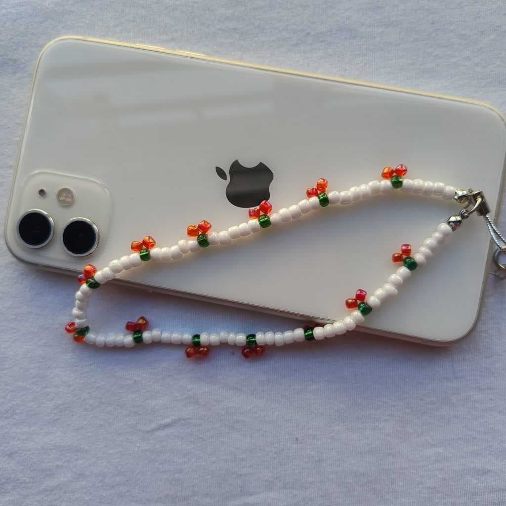 Strap Phone – Pulseira para Celular com Miçangas Cordinha de Celular Abelha e Cereja