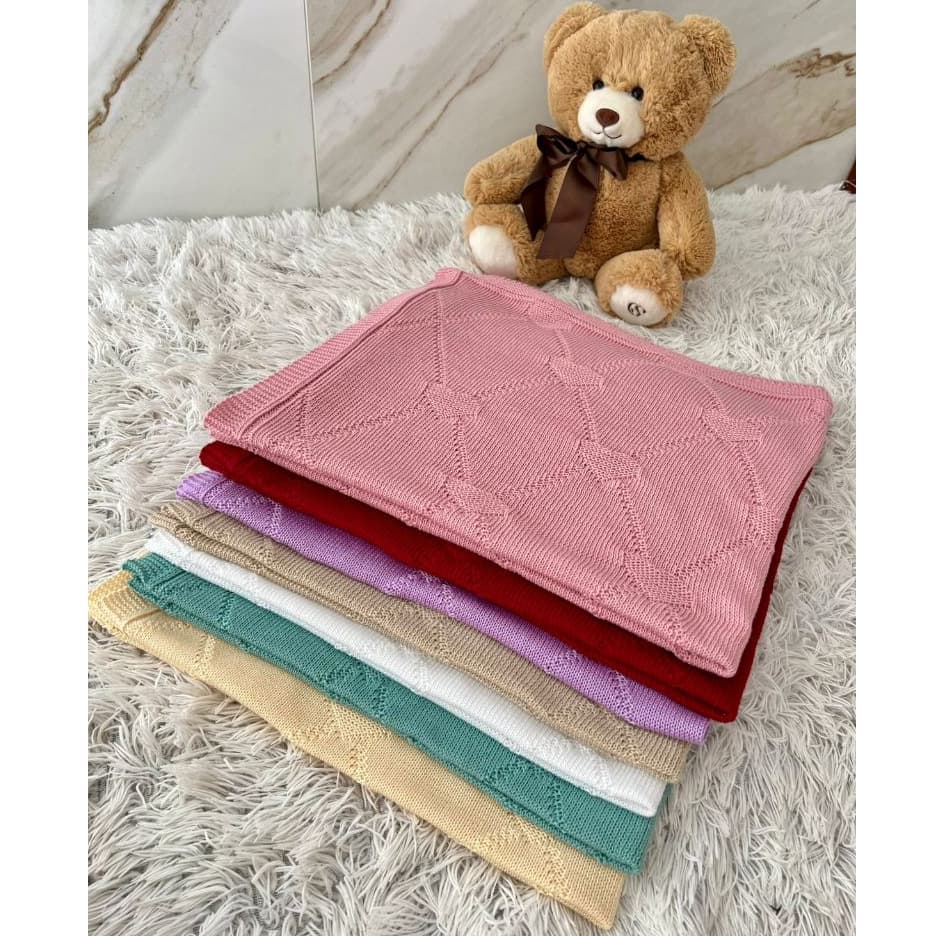 Manta Tricot Bebê Coração Saída de Maternidade Luxo Cobertor Recém Nascido Menina Menino