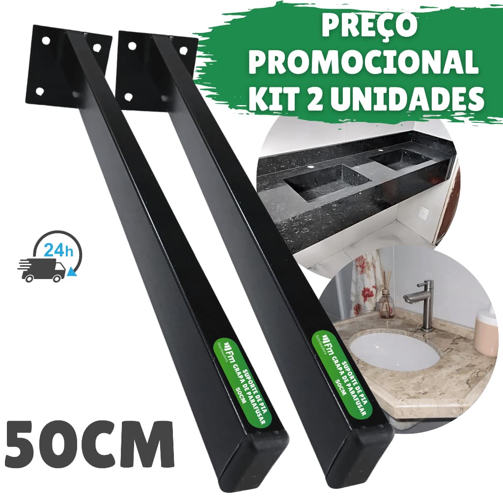 Kit 2 Suporte De Pia 2 Grapa De Parafusar 50cm Com Pintura Eletrostática Base Reforçada
