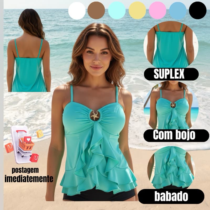 cropped  ESTRELA feminino babado com Alsa em Suplex com toque de poliamida