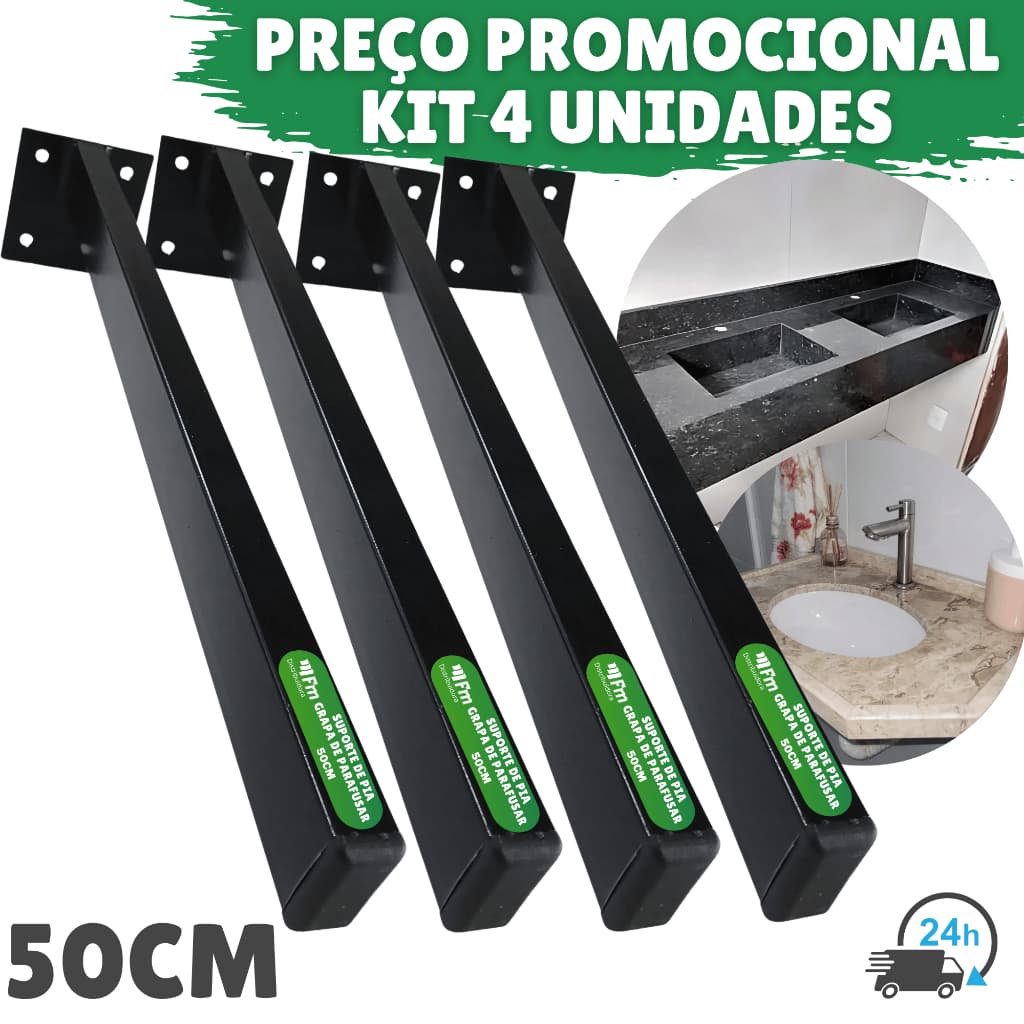Kit 4 Suportes De Pia Bancada Mesa 50cm Grapa De Parafusar Com Pintura Eletrostática Base Reforçada