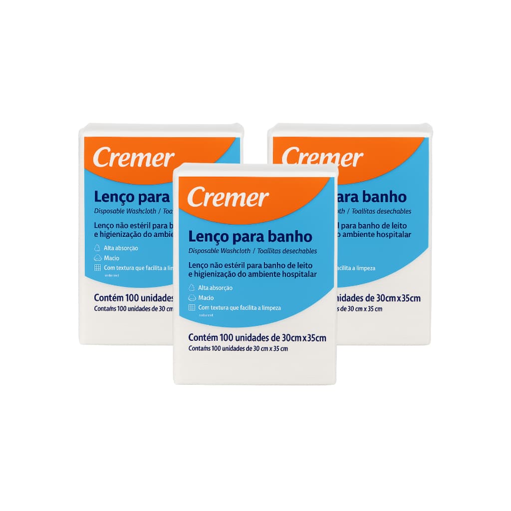 Kit 3 Lenços Para Banho 30cmx35cm Cremer - Cada Pct C/100 Un