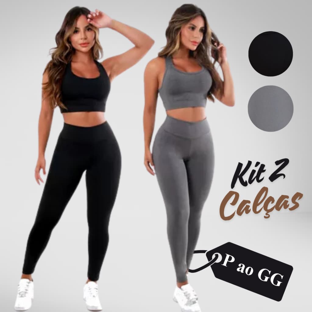 Kit 2 Calças Legging Suplex Feminina Fitness Cós Alto