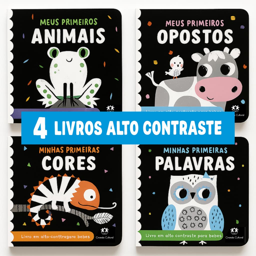 Kit 4 Livros Alto Contraste Para Bebês - Educativos Cartonados e Resistentes | Fisher Price