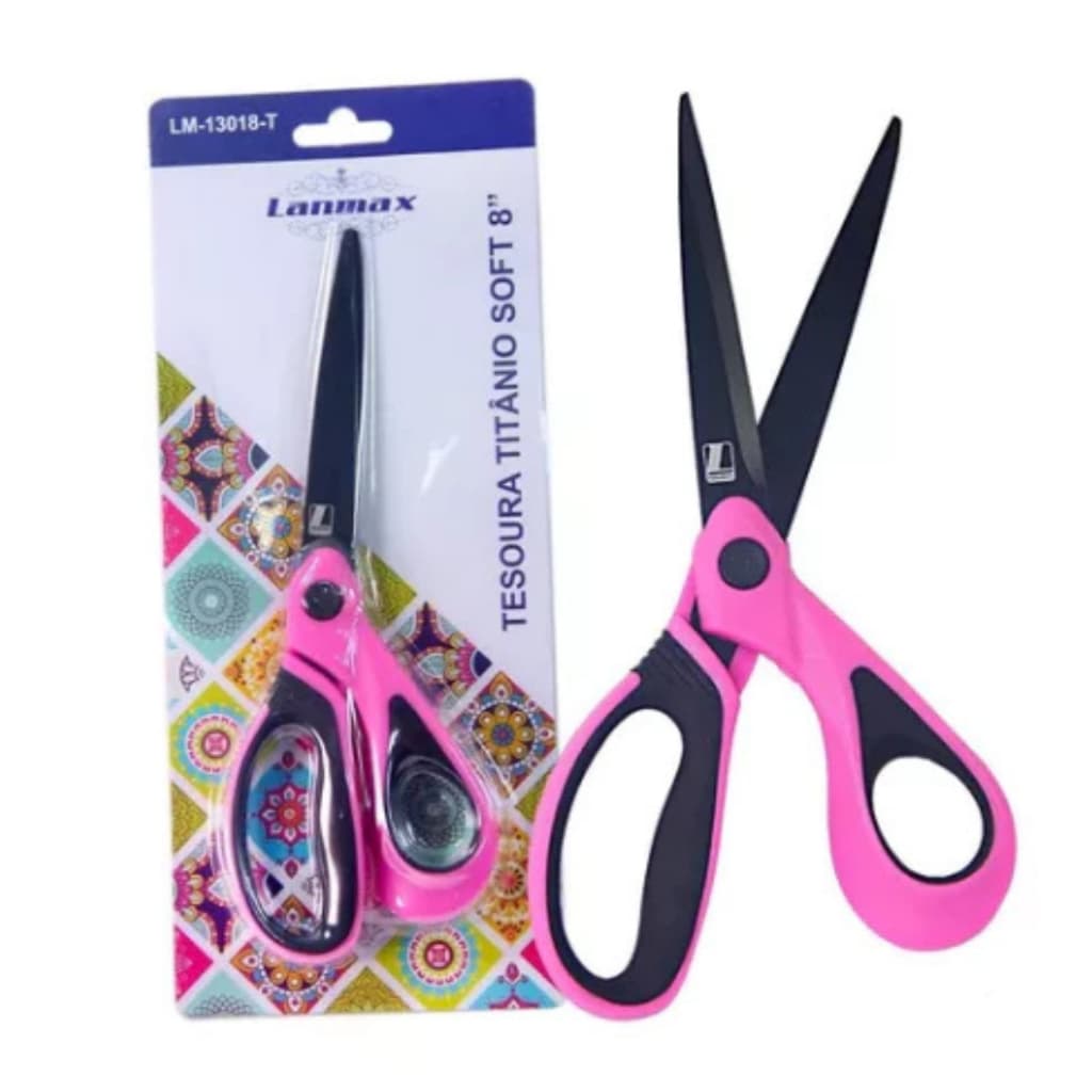 Tesoura Titânio Soft 8 Polegadas Rosa Multi-uso Corte Costura Artesanato - Lanmax