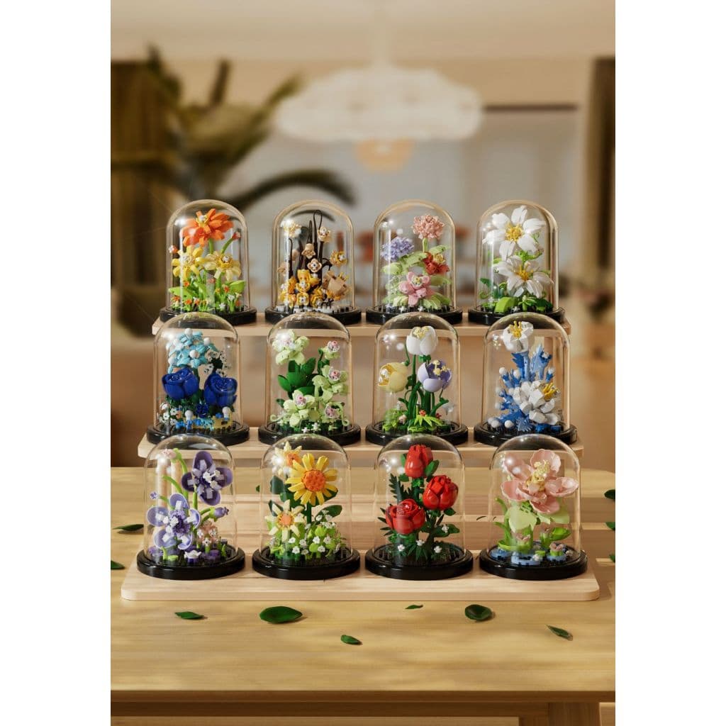 🌸 Flores de Montar Multicoloridas com Cúpula – Coleção Encantada 🌸