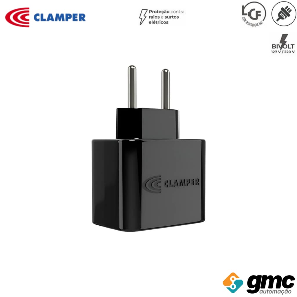 Protetor Surto Raios Dps Pocket Lcf 3p / 2p / 20a / 10a Preto Clamper