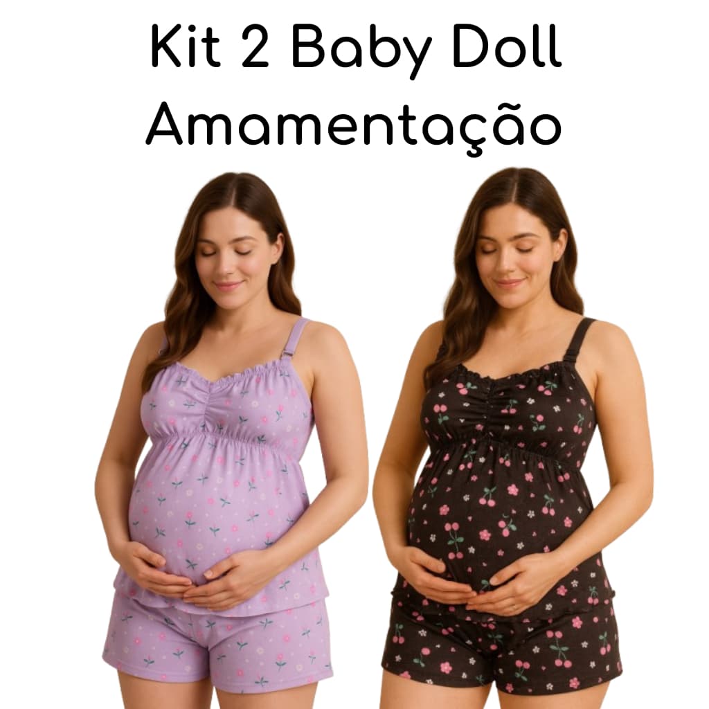 Kit 2 Conjuntos Amamentação Confortável Suede Click Pratico Pós Parto