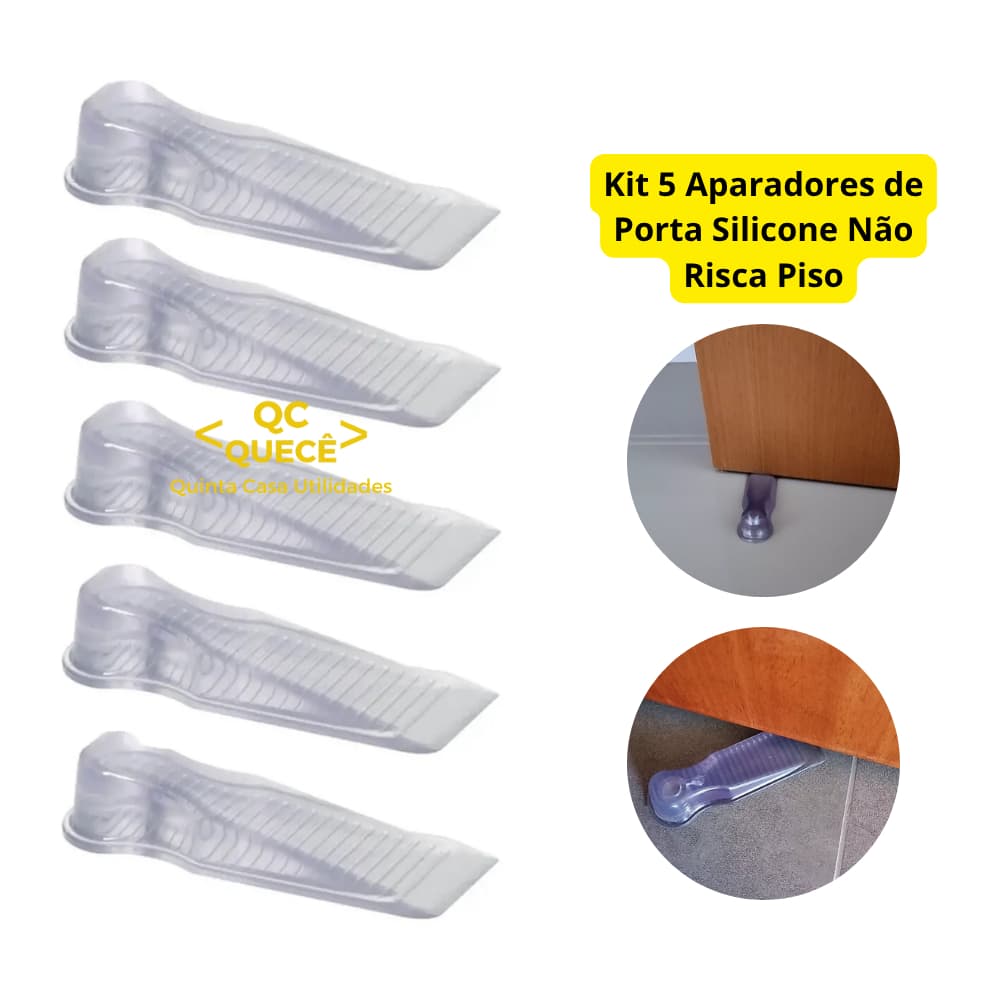 Kit 5 Aparador de Porta Peso Trava Porta Cunha Silicone Transparente Discreto Não Risca Piso