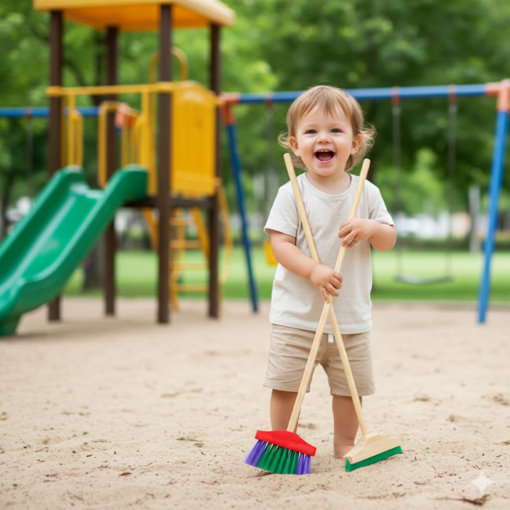 Kit Vassoura e Rodo Infantil Kit Com 2 Peças Tamanho Pequeno Menino e Menina Cores Neutras