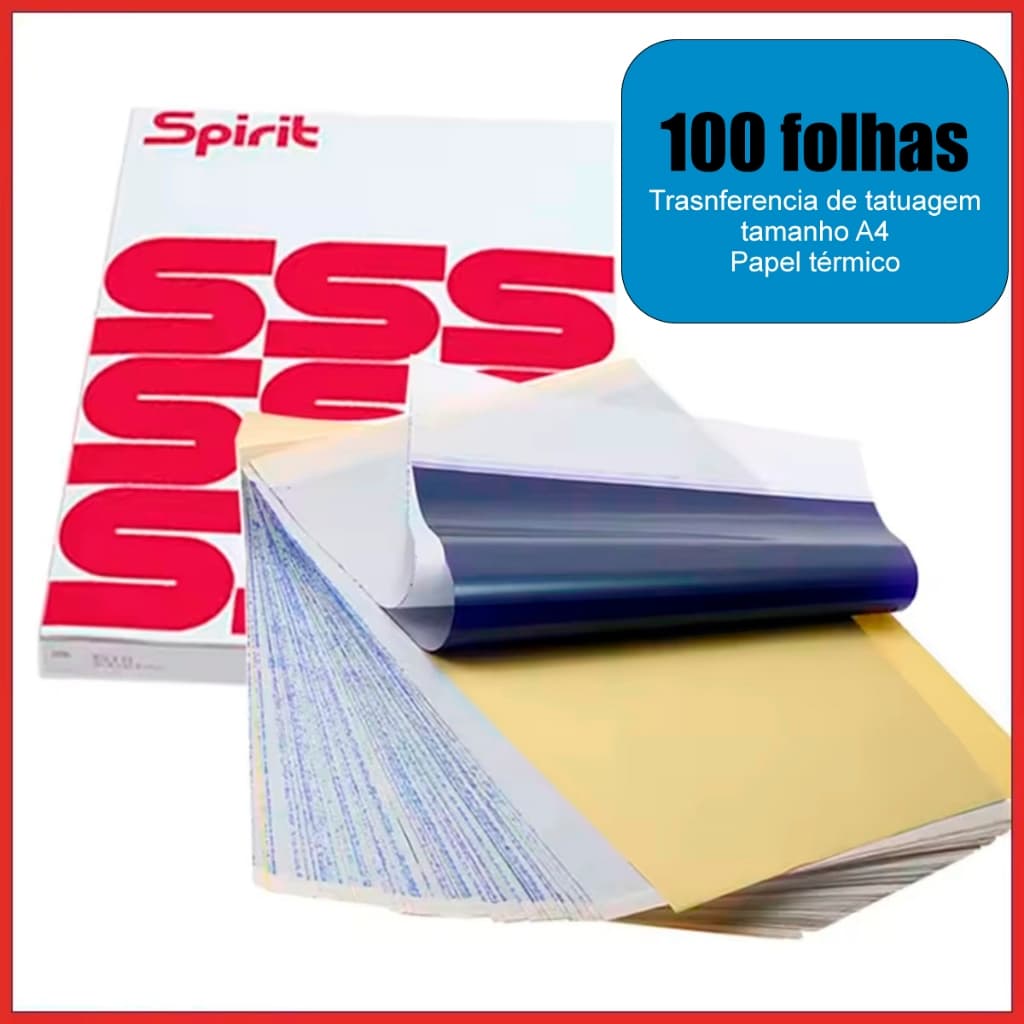 Kit 100 Papel De Transferência Tatuagem 100 Folhas Decalque Térmico A4 Stencil Thermal Hectograficos