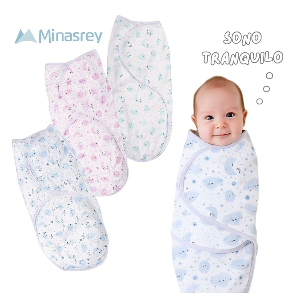 Cueiro Charutinho Swaddle Ajustável com Velcro Minasrey | Recém Nascido 70x62cm | Bebê Enrolado