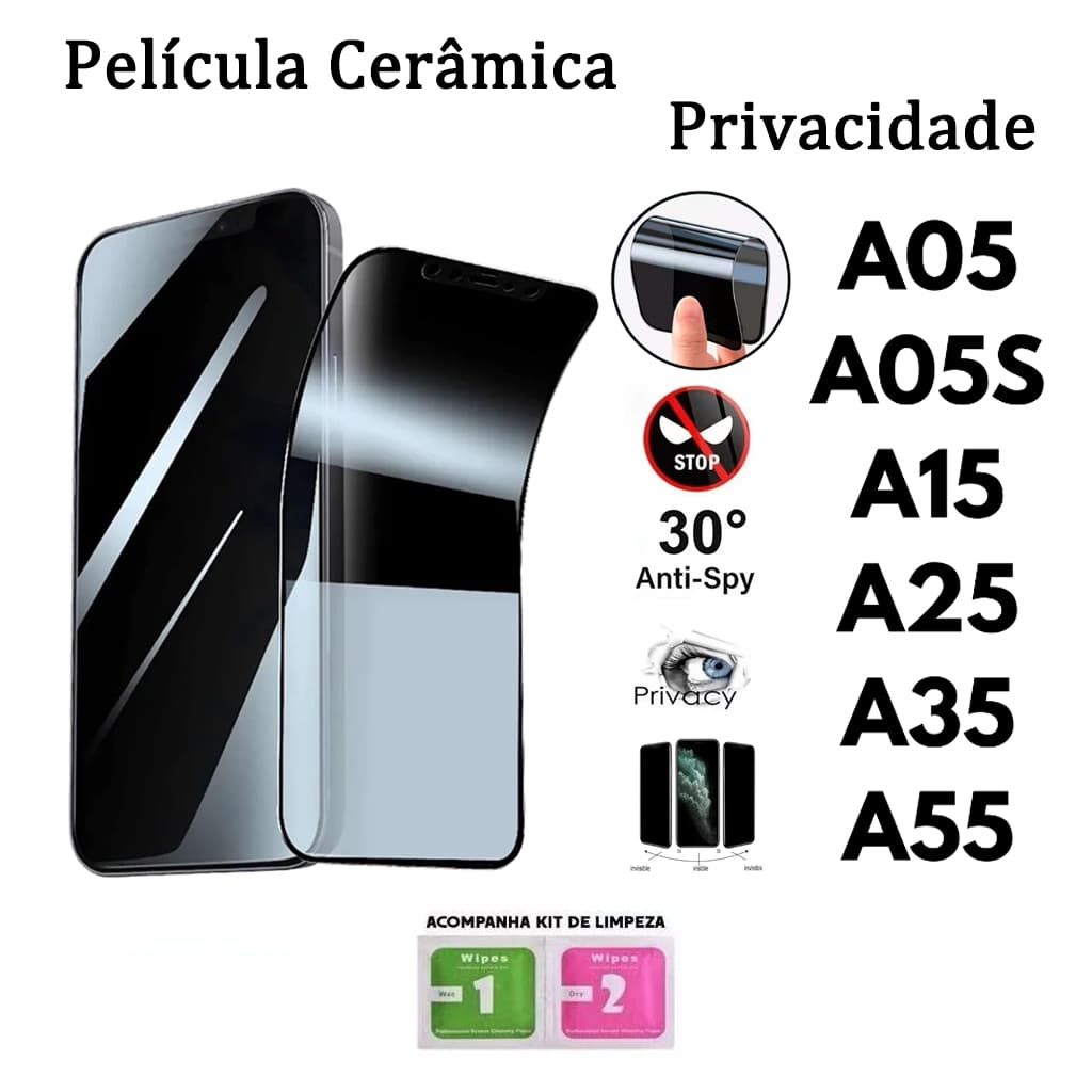 Pelicula de Ceramica 9D Privacidade  Anti Spy Para Samsung A05 A05S A15 A25 A35 A55