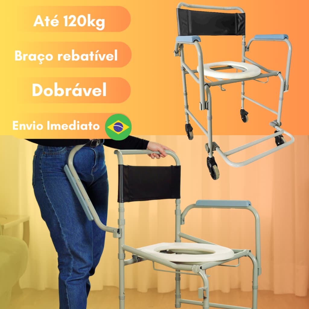 Cadeira De Banho 120kg Dellamed Dobrábel Higiênica Sanitaria Geriátrica com Rodas