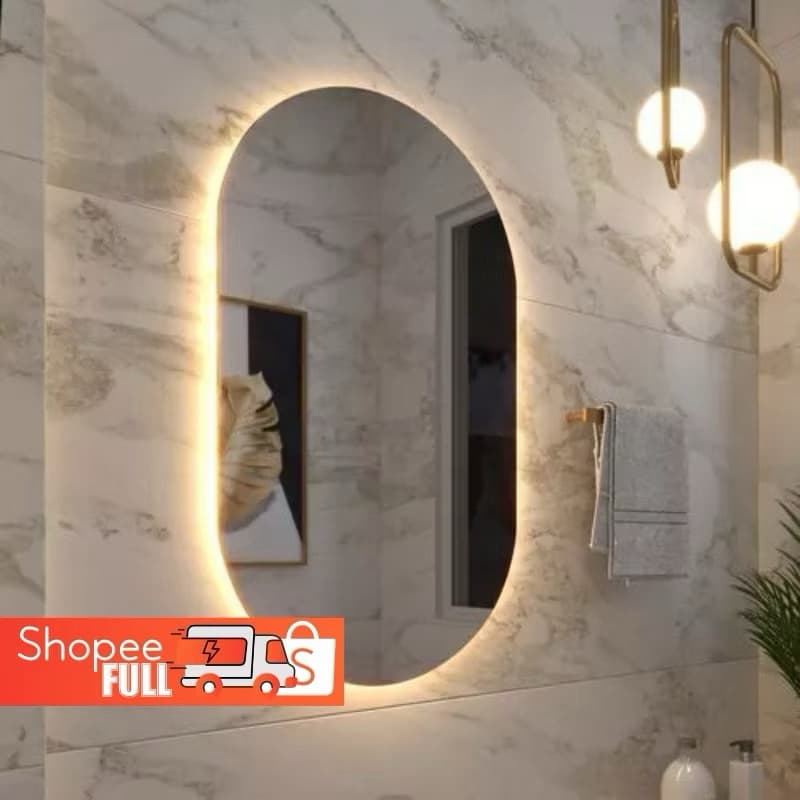 Espelho Grande De Parede Oval Com Led  Orgânico Banheiro Sala Quarto Luz Quente E Fria