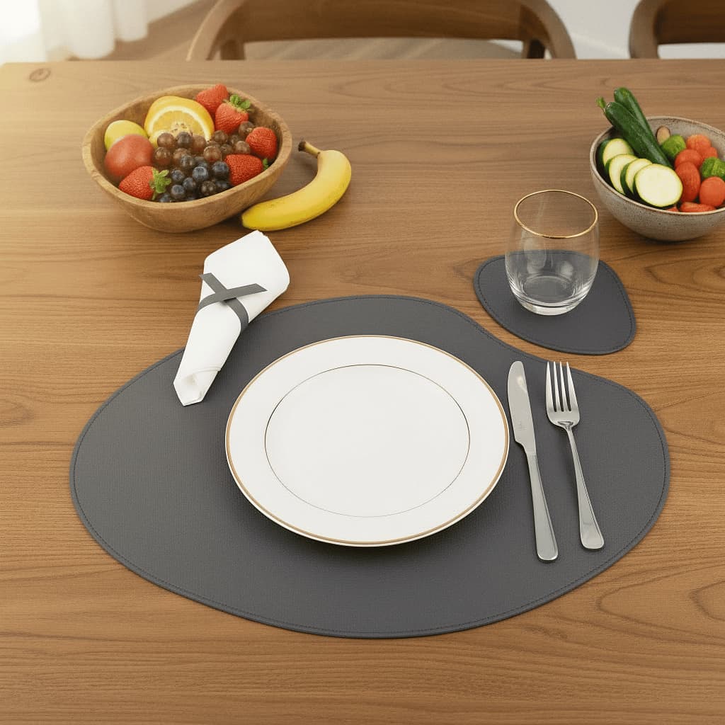 Jogo Americano Sousplat de Couro Sintético com Porta Copo para Mesa Posta Premium