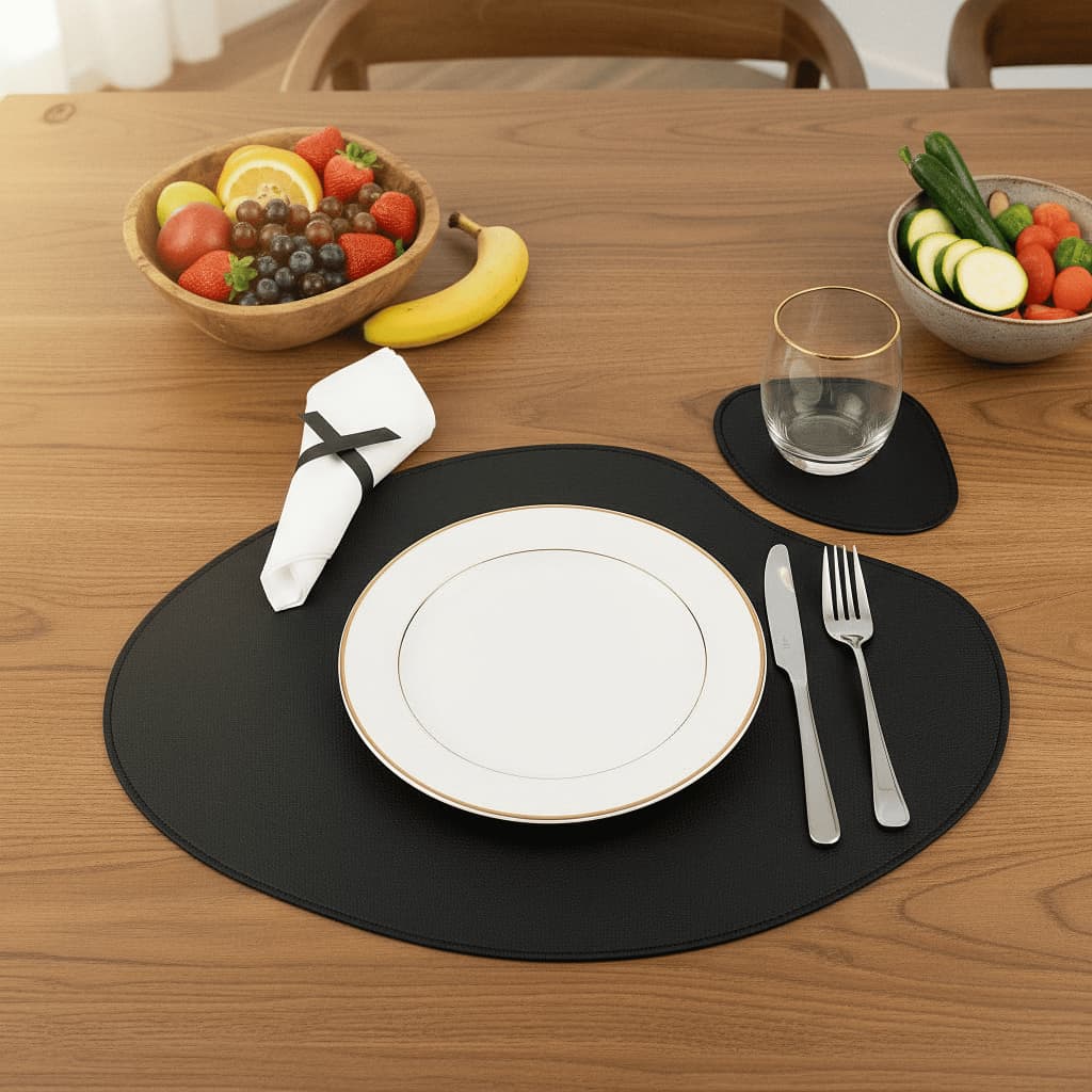 Jogo Americano Sousplat de Couro com Porta Copos para Mesa Jantar com 2 4 6 8 Peças Premium