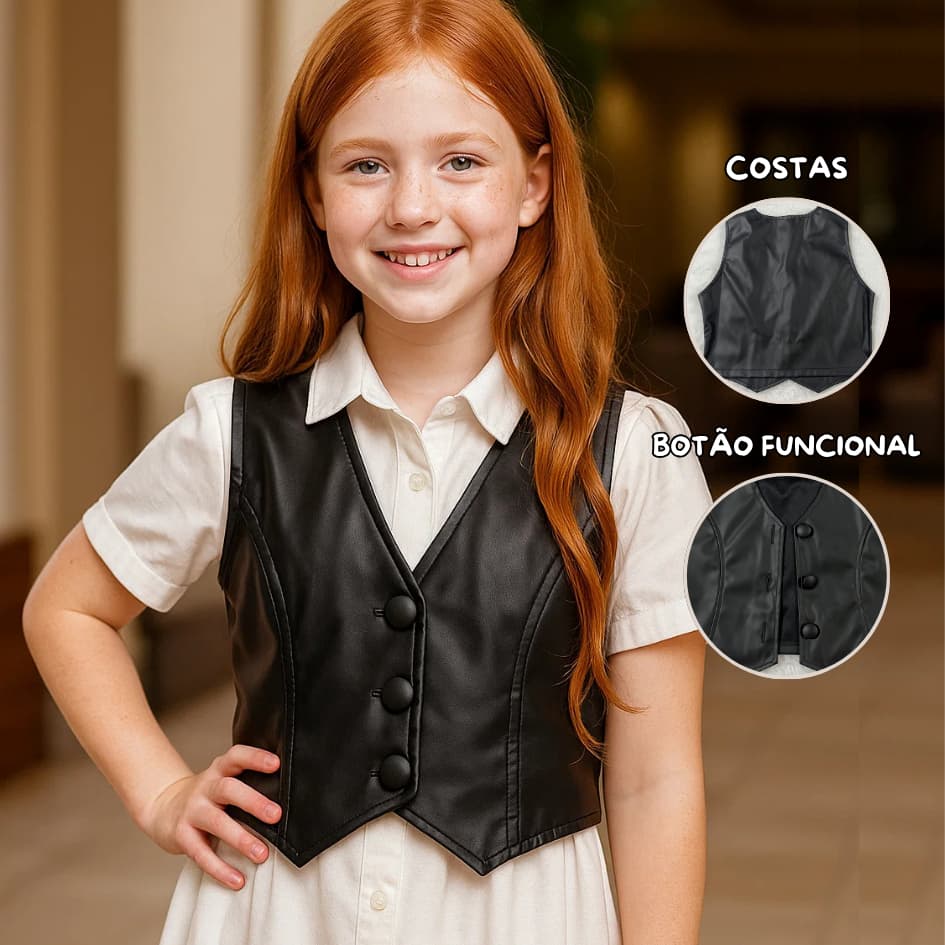 Colete couro sintético Infantil juvenil tamanhos 4 ao 14 estilo blogueira