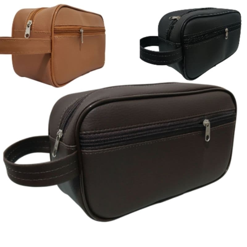 KIT De 3 peças/Necessaire Bolsa de mão Organizadora  de viagem  Feminina Masculino em couro sintético