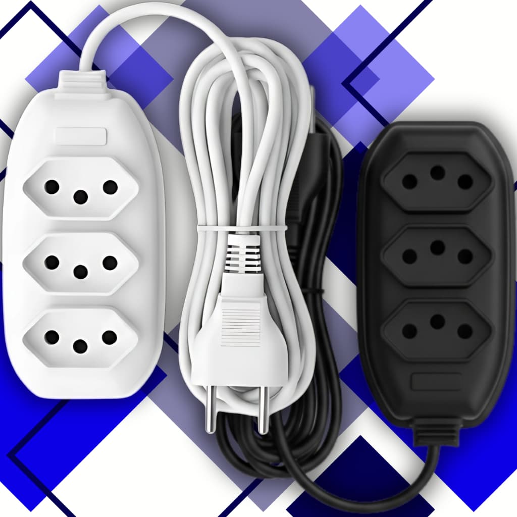 Extensão Elétrica Tripolar Bivolt 2m a 10m 10A Preta Resistente