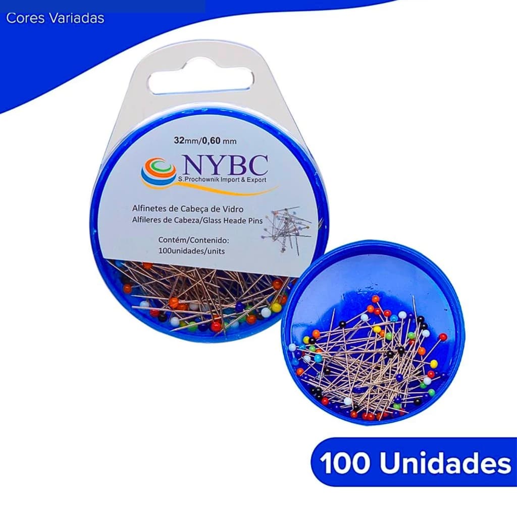 Alfinete Cabeça De Vidro - Caixa C/100 Unidades