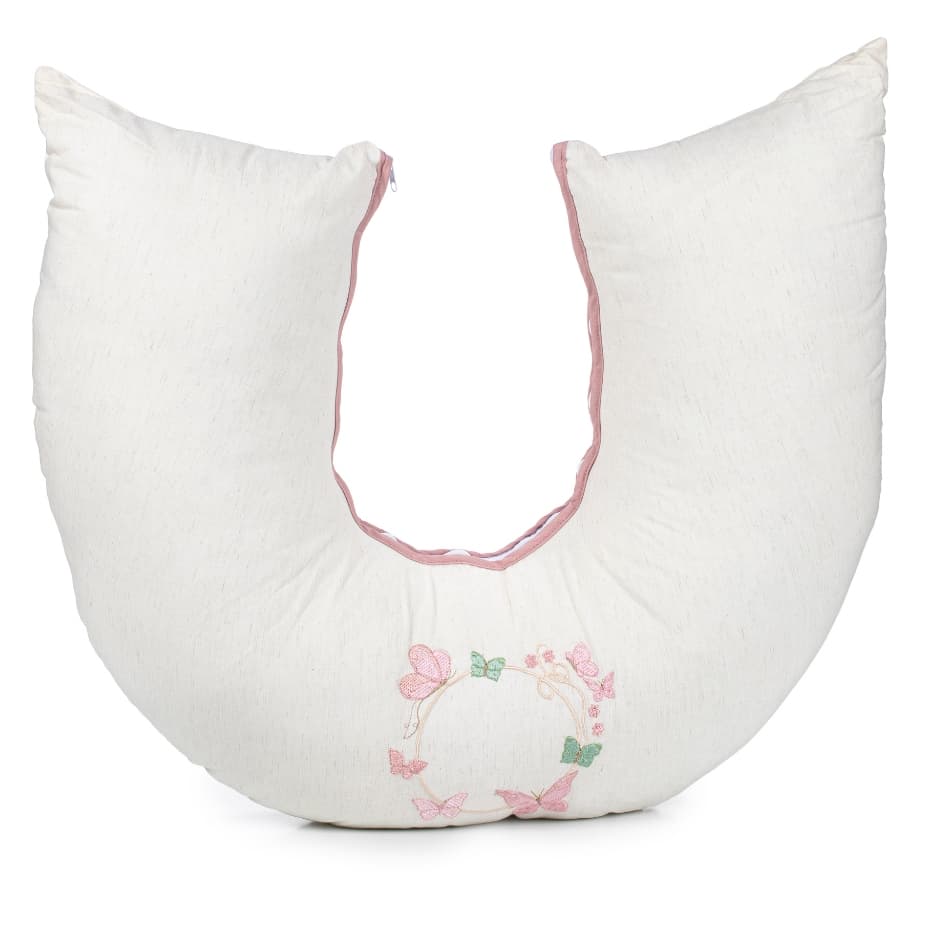 Almofada Amamentação Borboleta Menina Jardim Encantado Linho Luxo 100% Algodão Grande Zíper Bordado