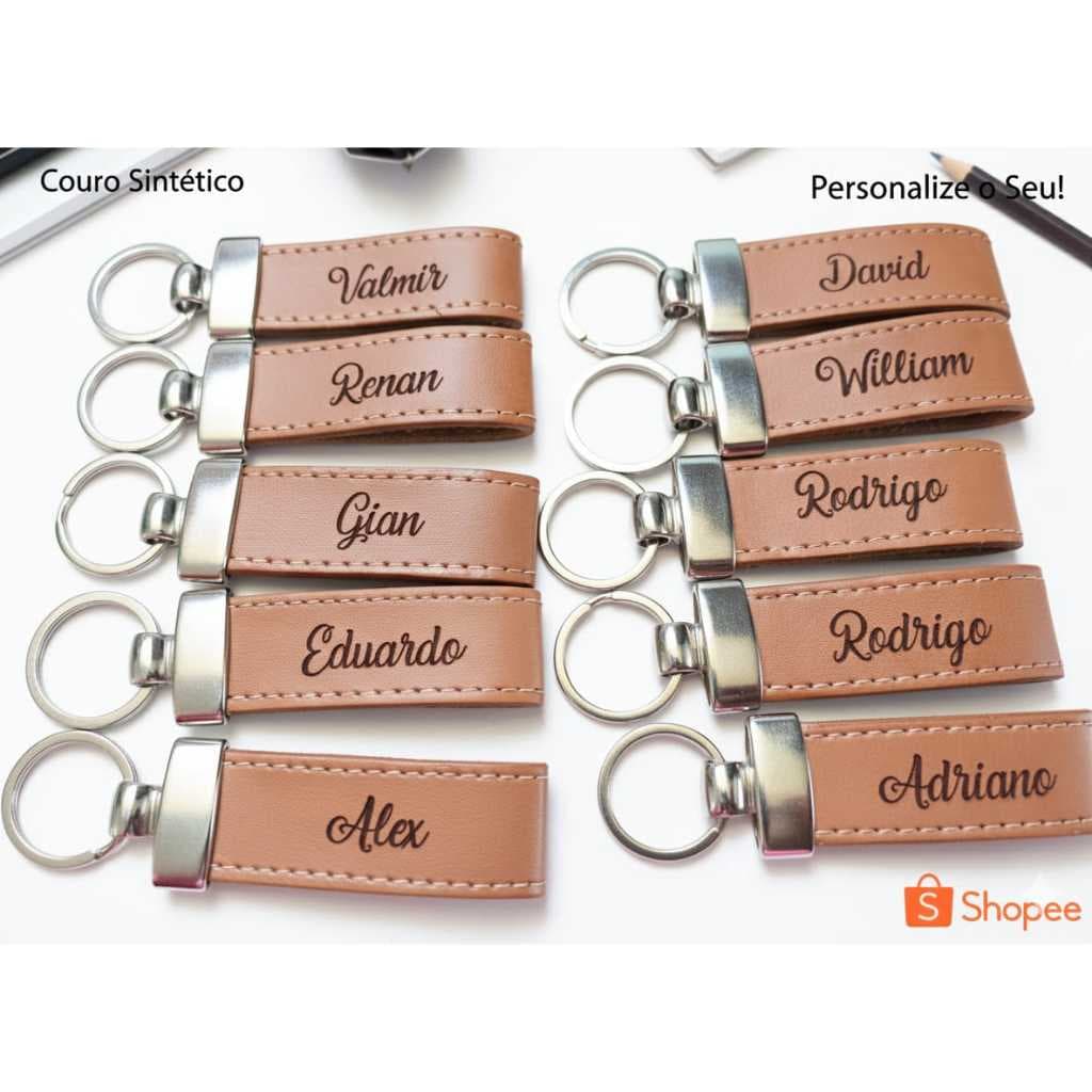 Kit Chaveiros Couro Personalizado Laser Argola Italiana - 5 / 8 / 10 / /11/12/14/16/20/25/30 Unid. Atacado Brinde