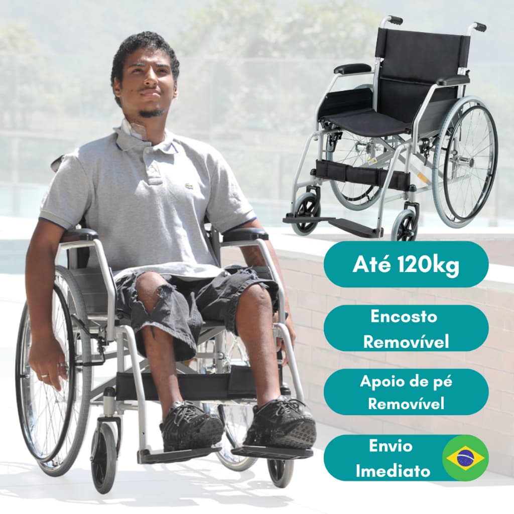 Cadeira de Rodas até 120kg Dobrável Pneu Anti Furo Confortável Resistente- Dellamed
