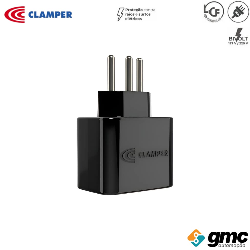 Protetor Surto Raios Dps Pocket Lcf 3 Pinos 10a 20a Preto e Transparente Clamper