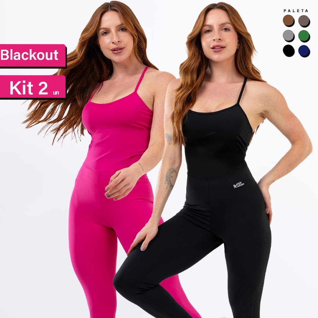 Kit 2 Macacão Fitness Feminino Blackout Alcinha Slim Zero Transparência Longo Crossfit Inverno
