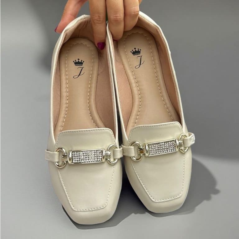 Sapatilha Mocassim Feminina Bico Quadrado Enfeite Strass Calcados Feminino Sapato Casual Novidade