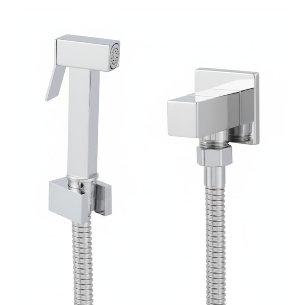 Ducha Higiênica Chuveirinho Banheiro Quadrada Metal Inox Engate 1,20 Super Luxo Cromo Premium