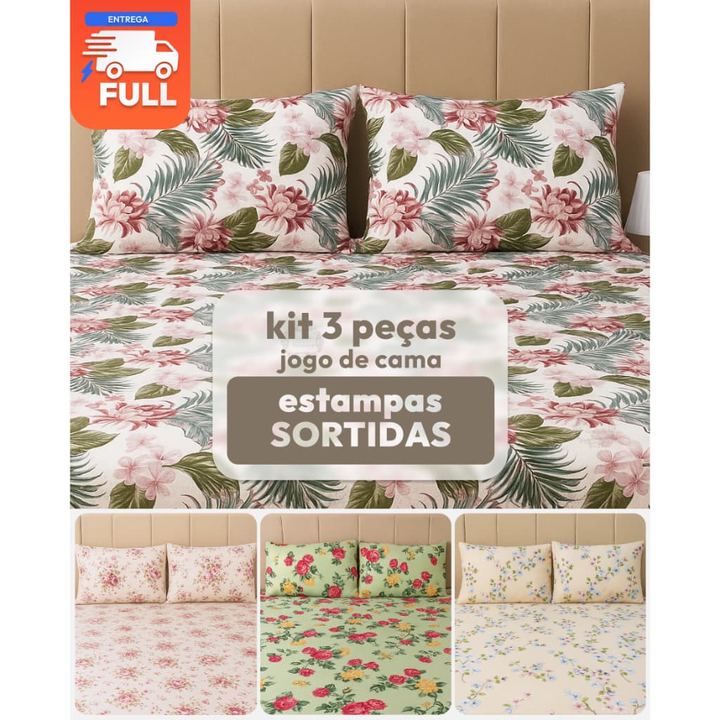 Jogo De Lençol Cama Casal Queen 3 Pçs Microfibra Estampada/Casal/Solteiro