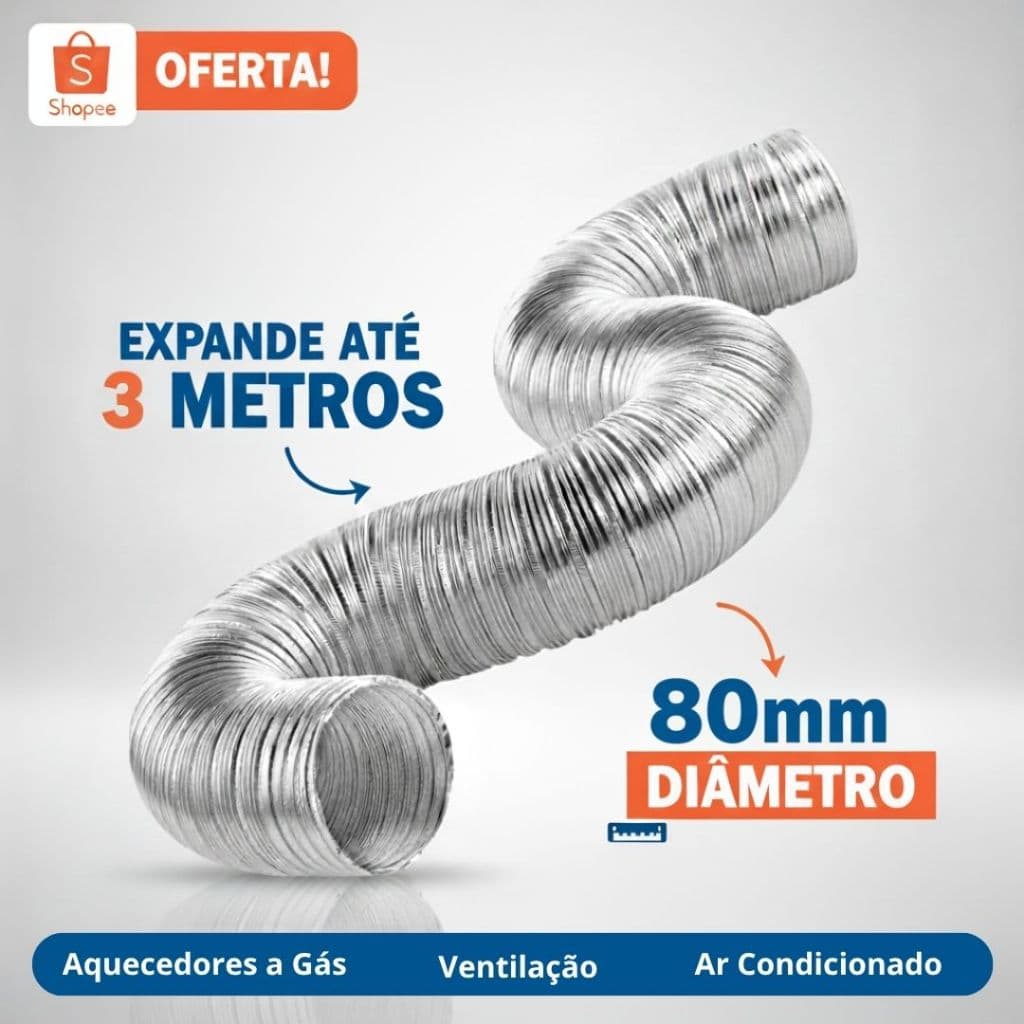 Tubo Flexível e Extensivo em Alumínio 80mm 3 Metros Para Exaustor Coifa Aquecedor Depurador Saídas de Ar