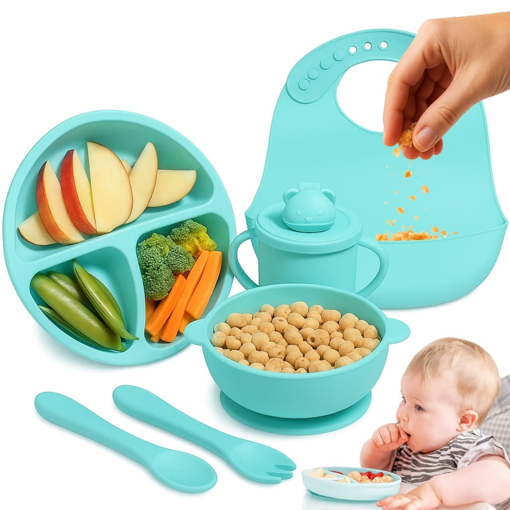 Kit Introdução Alimentar Bebê Infantil Prato Tigela com ventosa babador copo Tudo Silicone