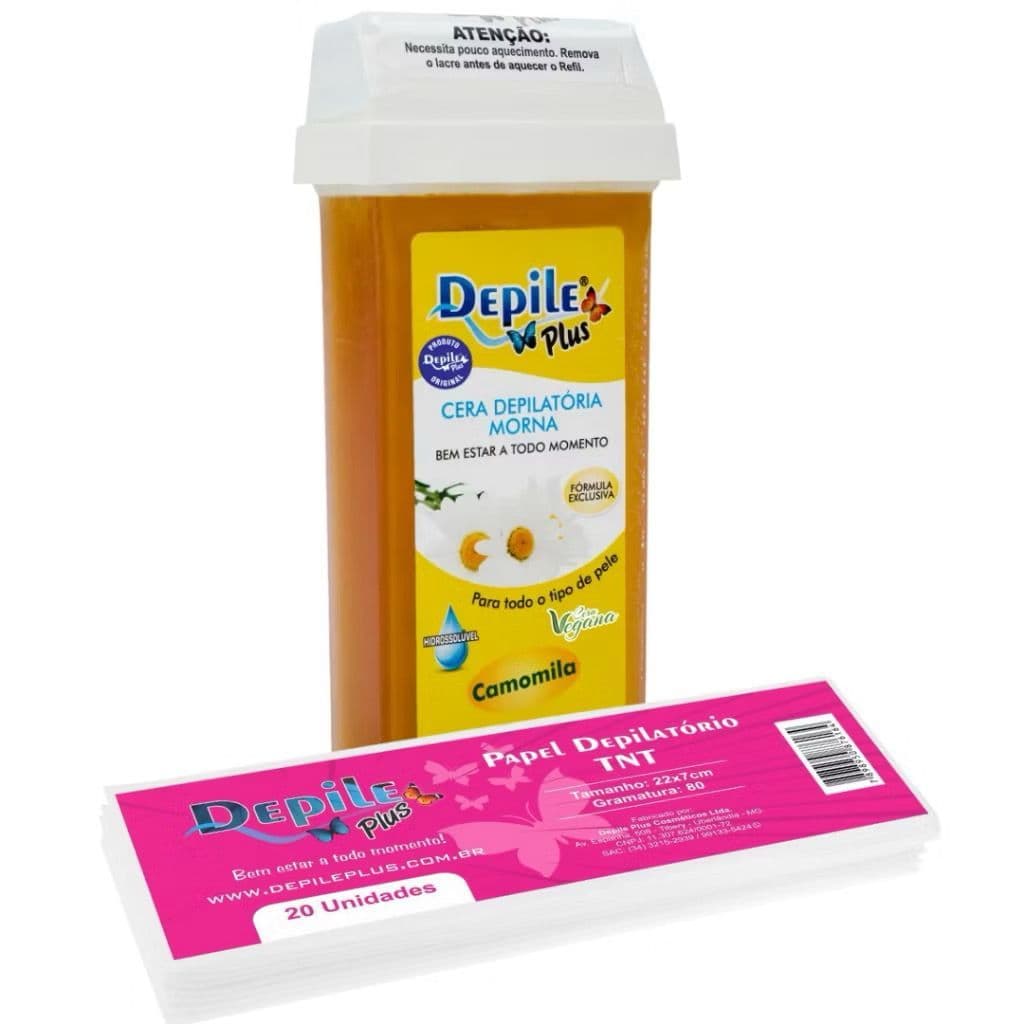 Kit Depilação Cera Roll-On 140g Depile Plus + 20 Papéis TNT Profissional