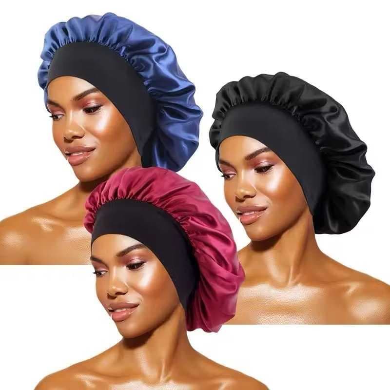 Kit 4 Touca de Cetim Com Faixa Larga para Dormir Cuidados com o Cabelo Ação Anti frizz.