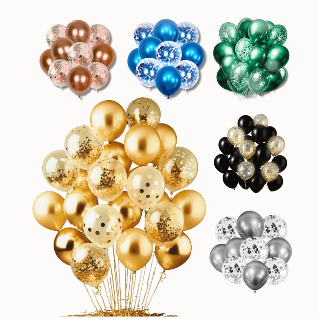 Balão C/ Confete Bexiga Metalizada Para Decoração Festa e Evento - 10, 20 e 40 UN