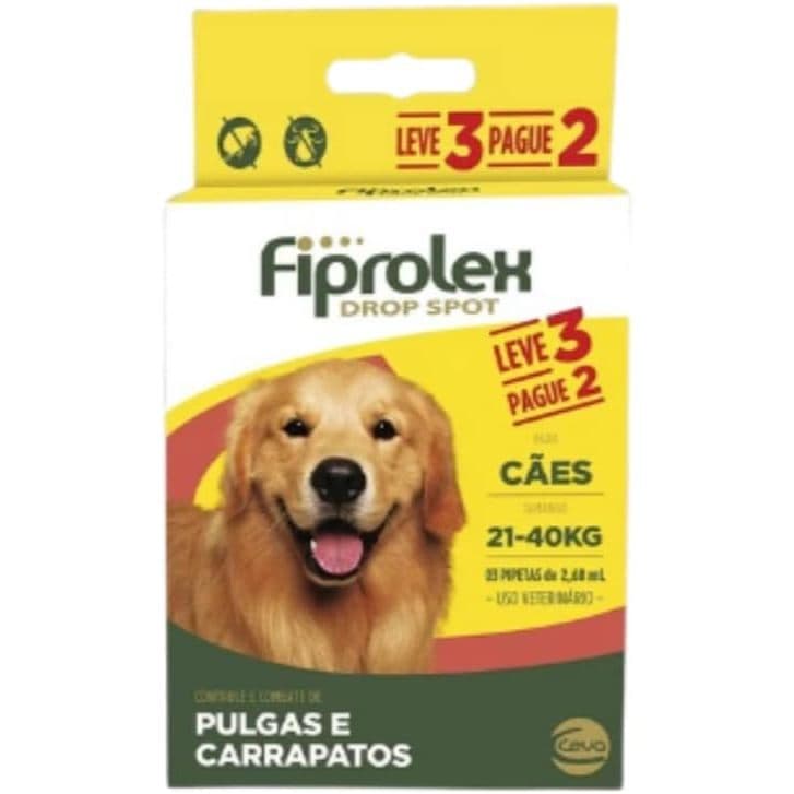 Ceva - Combo Fiprolex Drop Spot Antipulgas para Cães de 21 a 40kg - 2,68ml