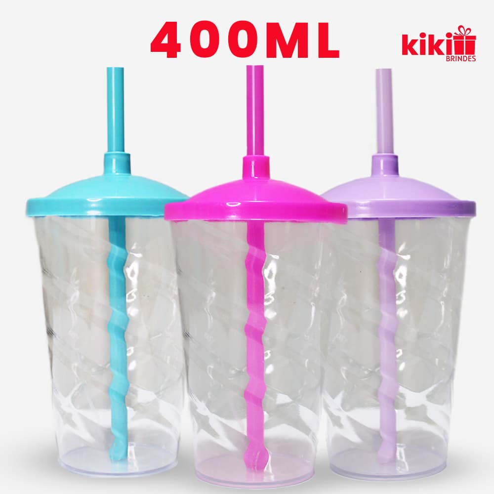 20 Copos Cristal Twister 400ml, Festas E Eventos, Transparentes Com Tampa E Canudo coloridos
